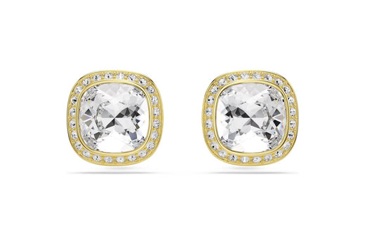 Una Angelic stud earrings Cushion cut, White, 18K gold finish