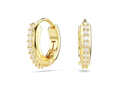 Matrix hoop earrings Round cut, White, Gold-tone plated
