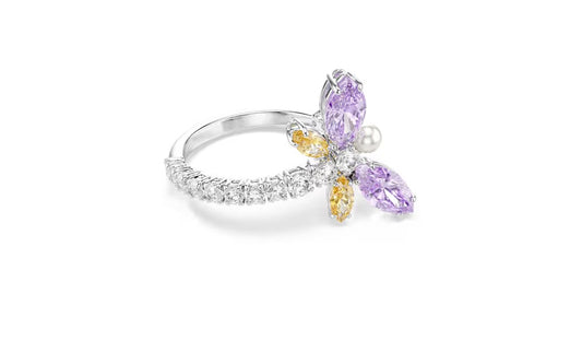 Ariana Grande x Swarovski motif ring Mixed cuts, Dragonfly, Multicolored, Rhodium plated