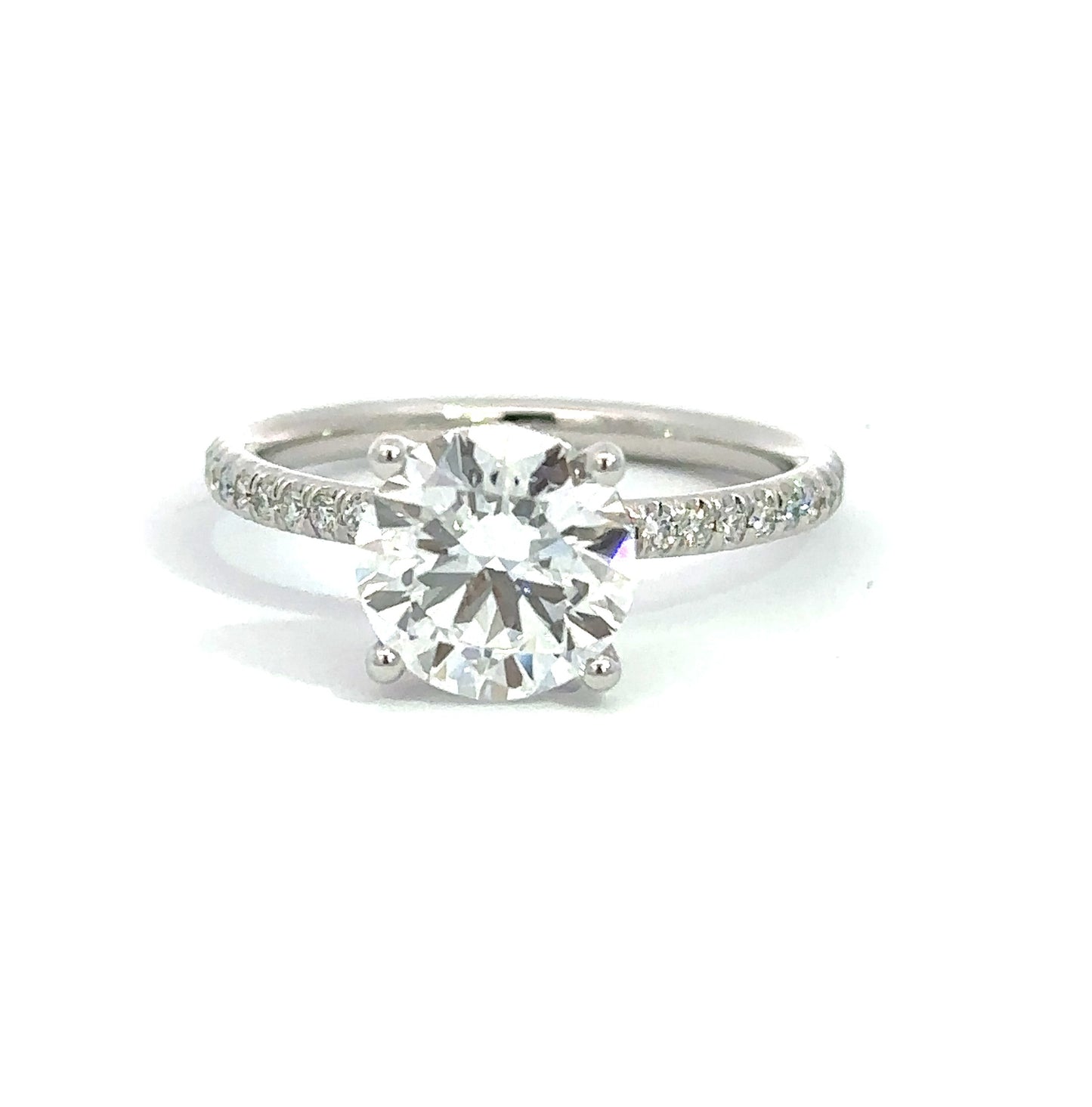 Lady's White 14 Karat Hidden Halo Lab Grown Engagement Ring Size 6.5 With One 2.63Ct Round E Vs1 Diamond And 52=0.30Tw Round G/H Si2 Diamonds