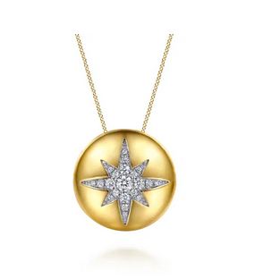 14K Yellow Gold Diamond Starburst Pendant Necklace