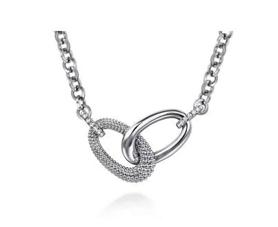 925 Sterling Silver Bujukan and White Sapphire Link Chain Necklace