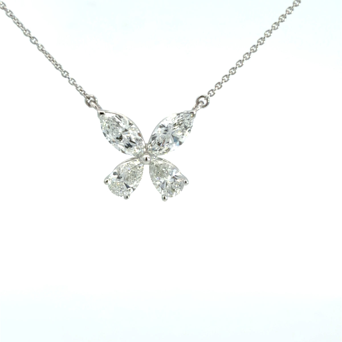 Lady's White 14 Karat Free Form Lab Grown Pendant Length 18 With 2 = 1.45Twt Marquise G/H Si2 Diamonds And 2 = 1.10Twt Pear G/H Si2 Diamonds