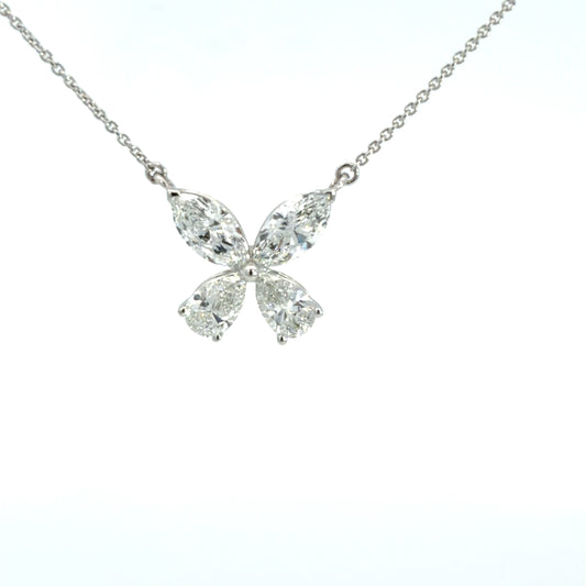 Lady's White 14 Karat Free Form Lab Grown Pendant Length 18 With 2 = 1.45Twt Marquise G/H Si2 Diamonds And 2 = 1.10Twt Pear G/H Si2 Diamonds