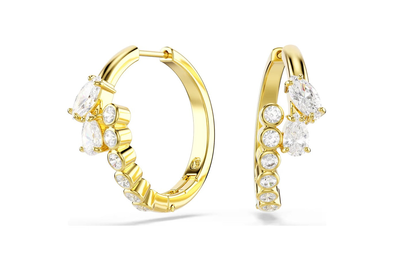Mesmera hoop earrings Mixed cuts, White, 18K gold finish