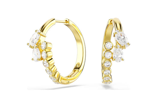 Mesmera hoop earrings Mixed cuts, White, 18K gold finish
