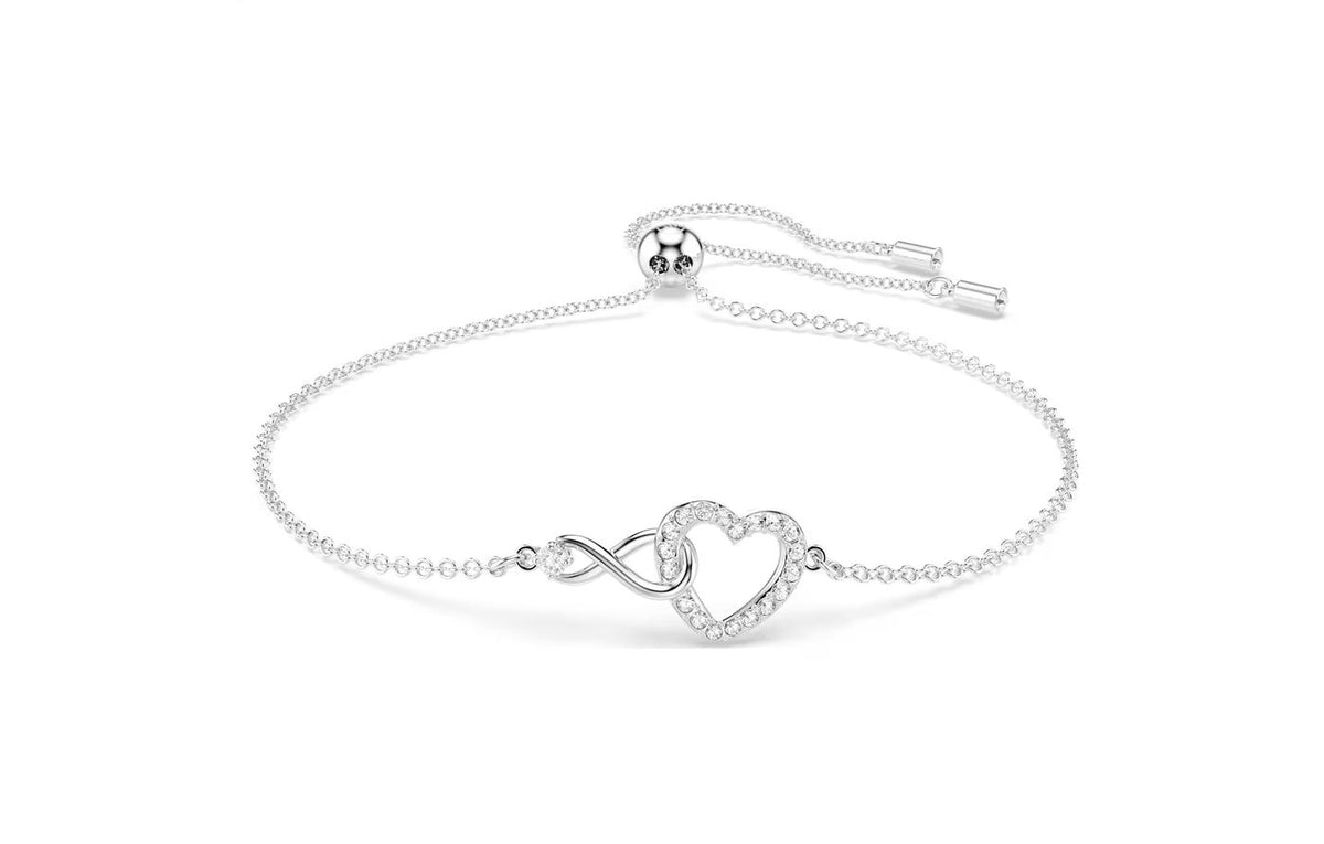Hyperbola bracelet Infinity and heart, White, Rhodium plated