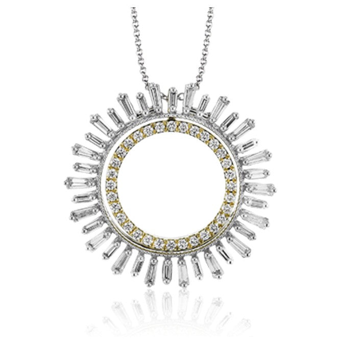 Lady's Two-Tone 18 Karat Free Form Pendant Length 18 With = 1.16Twt Baguette G Vs1 Diamonds And = 0.27Twt Round G Vs1 Diamonds