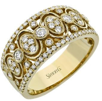 Lady's Yellow 18 Karat Free Form Fashion Ring Size 6.5 With 81 = 0.53Tw Round G Vs1 Diamonds