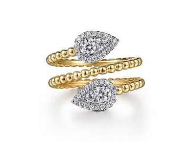 14k White-yellow Gold Bujukan Wrap Ring With Teardrop Diamonds