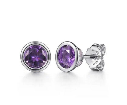 925 Sterling Silver Amethyst Stud Earrings
