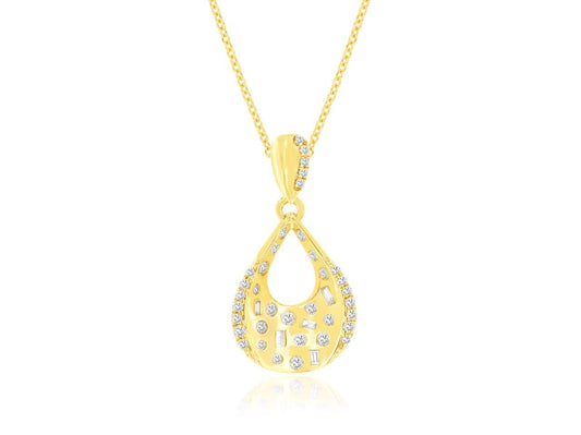 Lady's Yellow 14 Karat Free Form Pendant Length 18 With 0.24Tw Round I I1 Diamonds