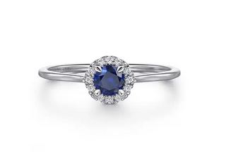 14k White Gold Blue Sapphire And Diamond Halo Promise Ring