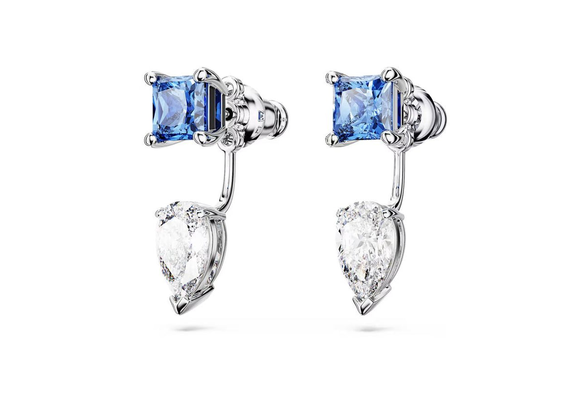 Mesmera earring jackets Mixed cuts, Detachable, Blue, Rhodium plated