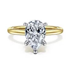14k White-yellow Gold Hidden Halo Pear Shape Diamond Engagement Ring