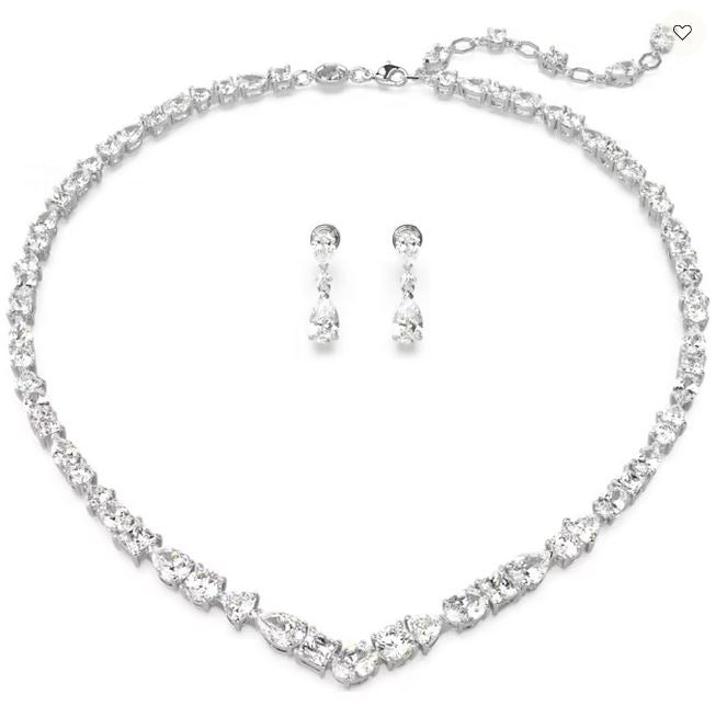 Mesmera set Mixed cuts, White, Rhodium plated