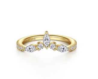Curved 14k Yellow Gold Marquise And Round Diamond Anniversary Band
