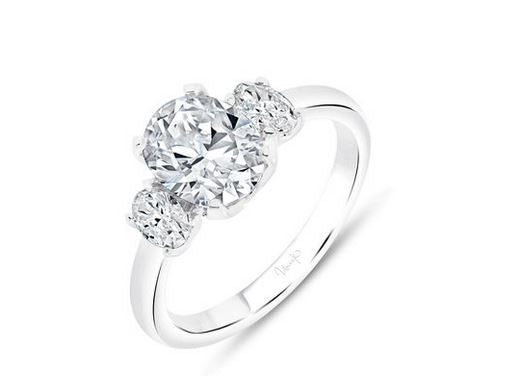14K White Uneek Alexandria Collection Three-Stone Oval Shaped Engagement Ring