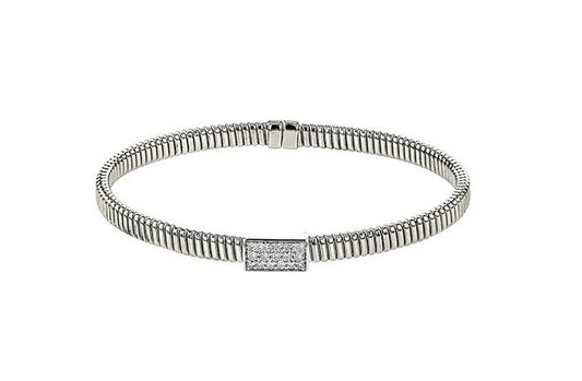 Lady's White 18 Karat Bangle Bracelet With 17 = 0.24Twt Round G Vs1 Diamonds
