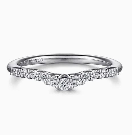 Curved 14K White Gold Shared Prong Diamond Wedding Band