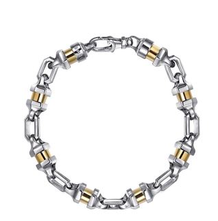 7mm 925 Sterling Silver and 14K Yellow Gold Mens Solid Chain Bracelet Cylinder Spacer