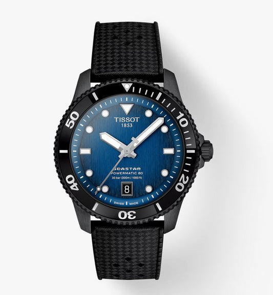 Seastar 1000 Men's Powermatic 80 Stainless Steel Black Strap with Blue Index Dial