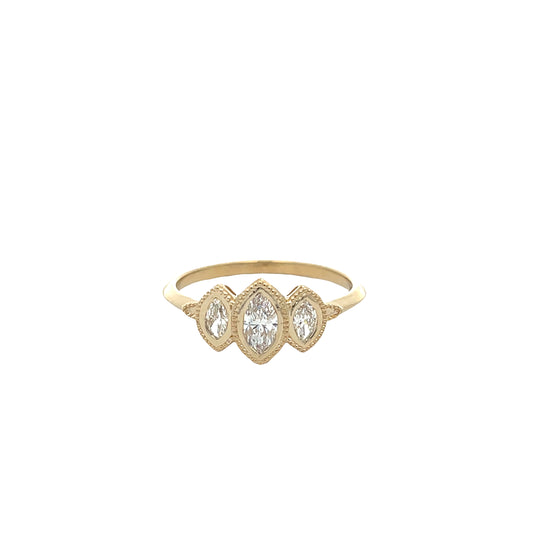 Lady's Yellow 14 Karat 3 Stone Fashion Ring Size 6.5 With 3 = 0.44Tw Marquise I I1 Diamonds