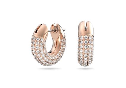 Dextera hoop earrings Pavé, White, Rose-gold tone plated