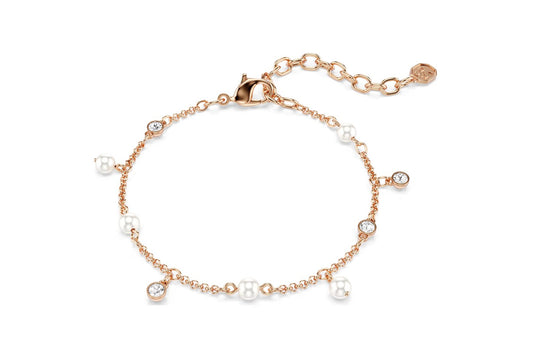 Imber bracelet Crystal pearl, Round cut, White, 18K rose gold finish