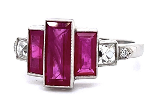2.23ct Ruby .41ct French-cut Diamond Platinum Handmade Ring .03ct SD 5.10g 7 Size