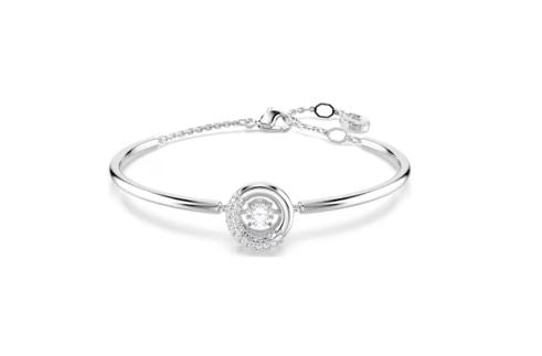 Dextera bangle Round cut, White, Rhodium plated