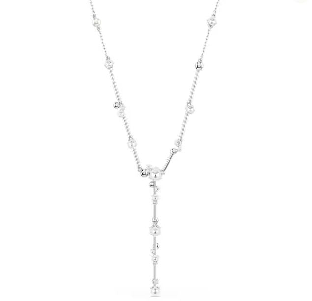Constella Y necklace Crystal pearl, Round cuts, White, Rhodium plated