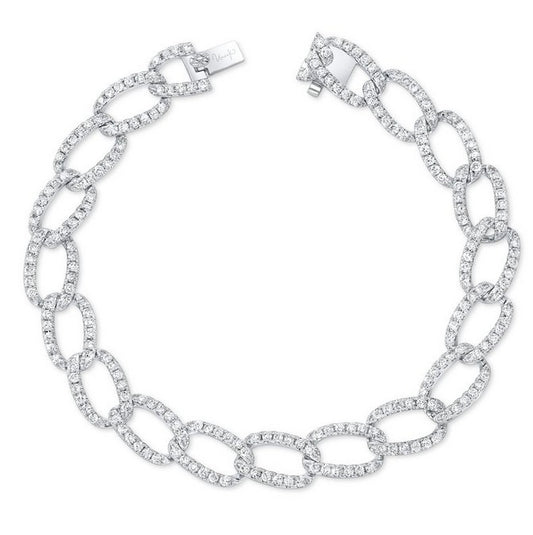 Lady's White 18 Karat Fancy Link Bracelet Length 7 With 228 = 2.86Twt Round G/H Si2 Diamonds