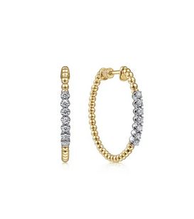 14K Yellow Gold 30mm Bujukan Diamond Classic Hoop Earrings