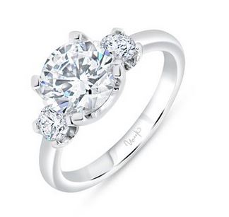 14K White Uneek Alexandria Collection Three-Stone Round Engagement Ring