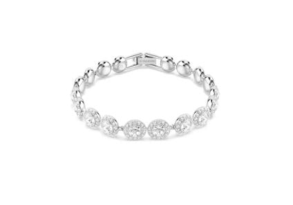 Una Angelic Tennis bracelet Round cut, White, Rhodium plated  M
