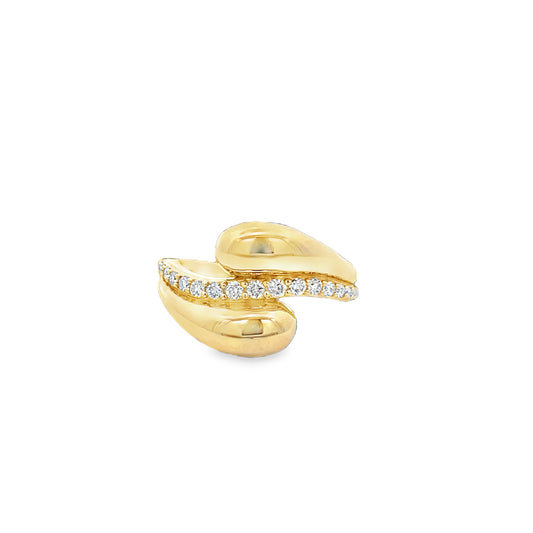 Lady's Yellow 14 Karat Bypass Fashion Ring Size 6.5 With = 0.33Tw Round I I1 Diamonds