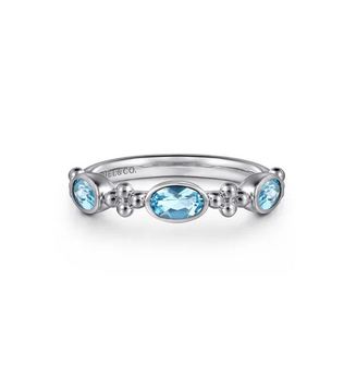 925 Sterling Silver Blue Topaz Fashion Ring-Bujukan