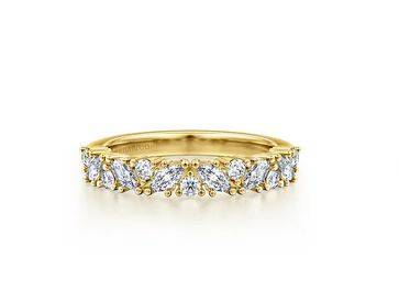 14K Yellow Gold Prong Marquise and Round Diamond Anniversary Band