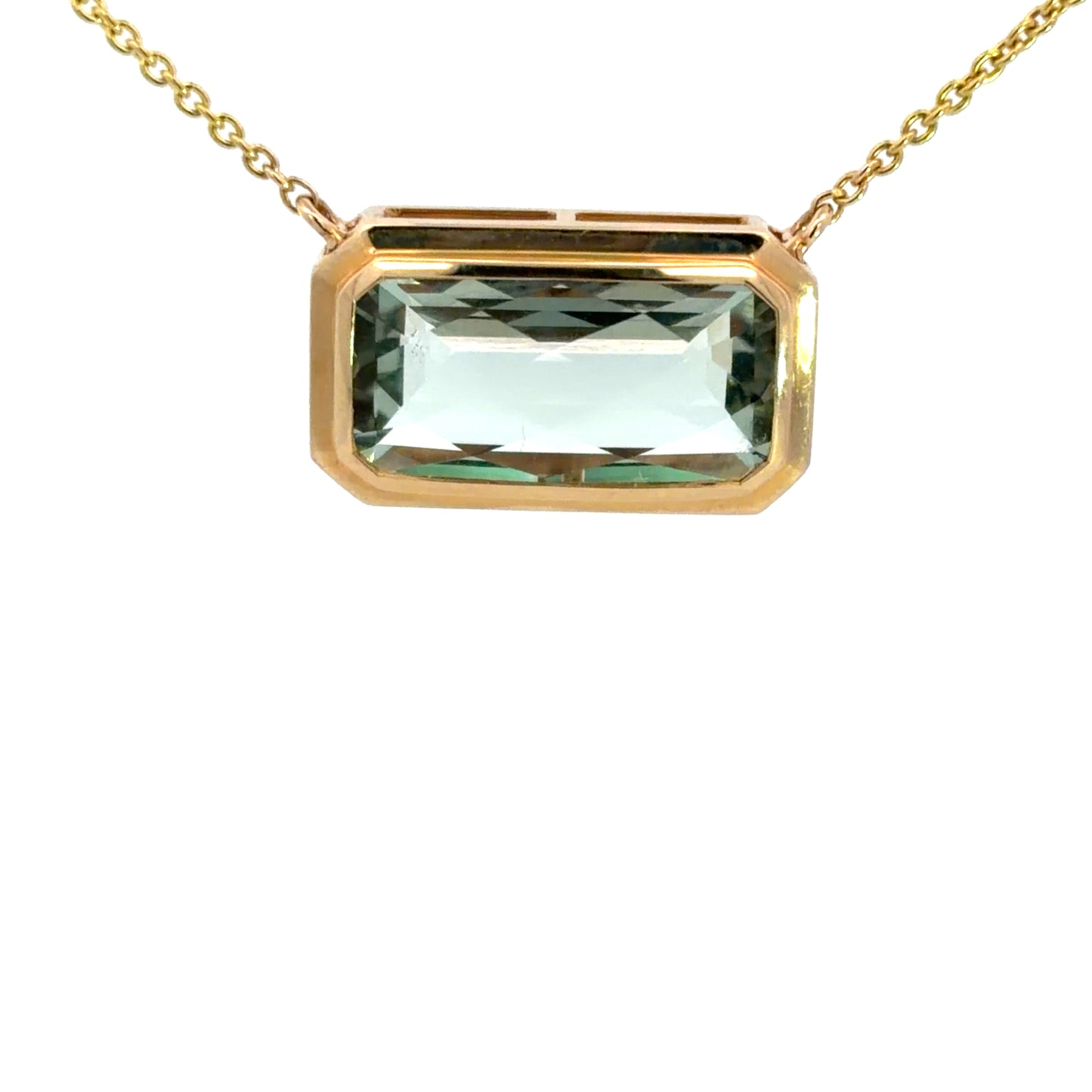 Lady's Yellow 14 Karat Bar Necklace Length 18 With One = 3.95Ct Cushion Amethyst
