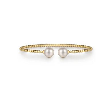 14K Yellow Gold Bujukan Pearls Split Bangle