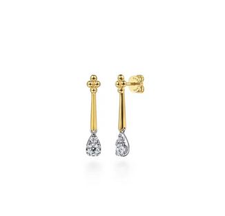 14K White & Yellow Gold Bujukan and Diamond Teardrop Stud Drop Earrings