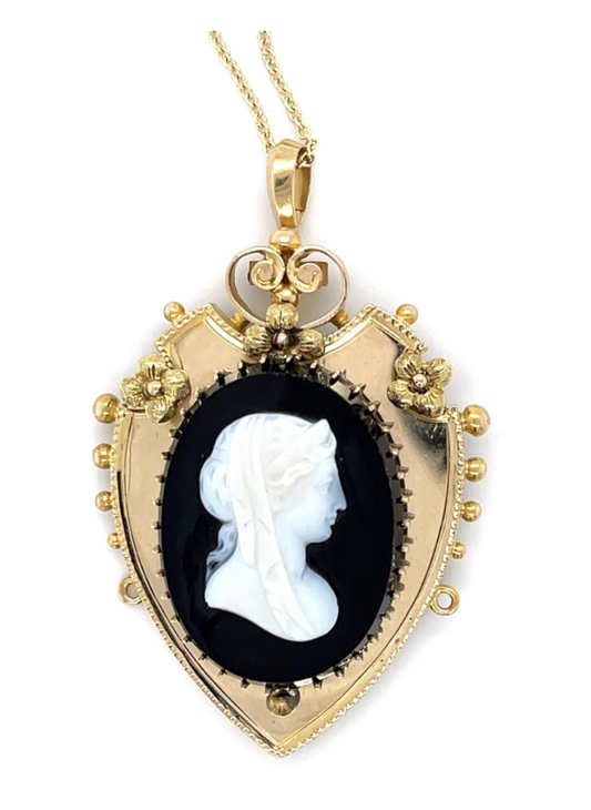 Victorian Cameo 14KY Pendant (Antique 1860s) 11.60g 16"