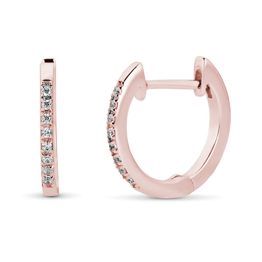 Lady's Rosé 14 Karat Small Hoop Earrings With 0.08Tw Round G/H Si2 Diamonds