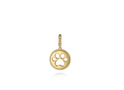 14K Yellow Plain Gold Bujukan Paw Print Medallin Pendant With Detachable Bail