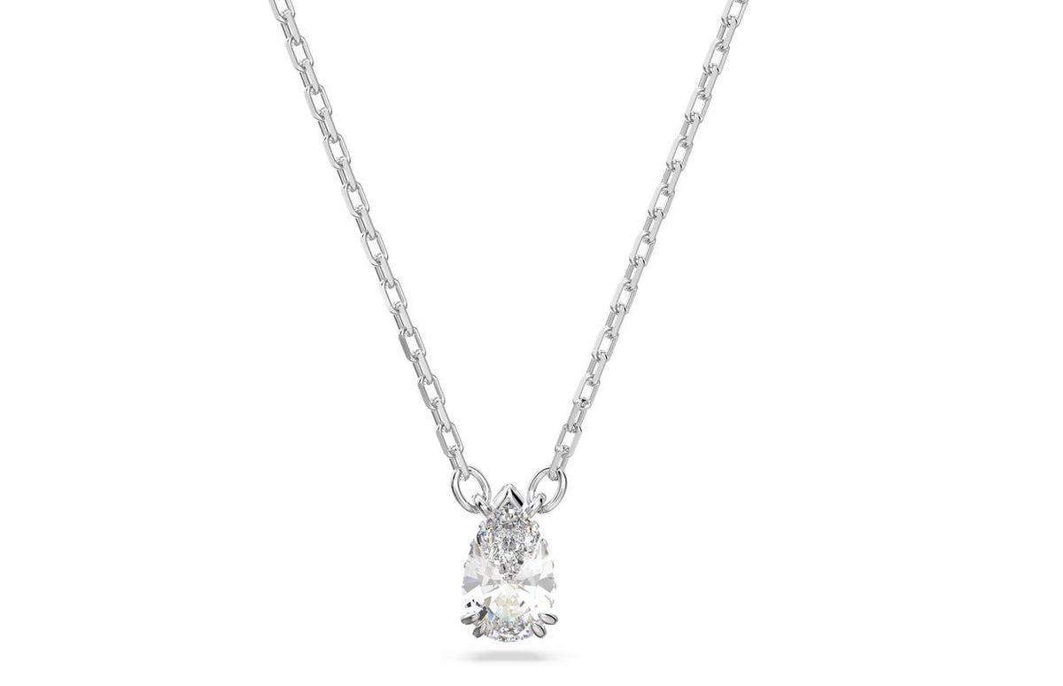 Stilla pendant Pear cut, White, Rhodium plated