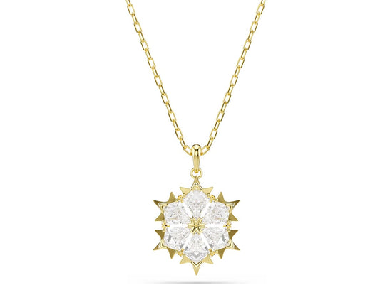 Magic pendant Mixed cuts, Snowflake, White, 18K gold finish