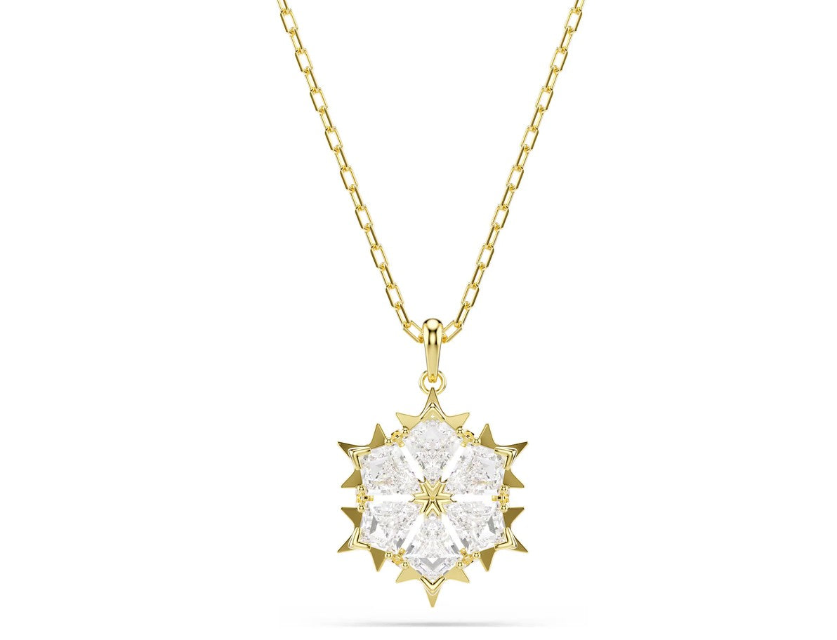 Magic pendant Mixed cuts, Snowflake, White, 18K gold finish