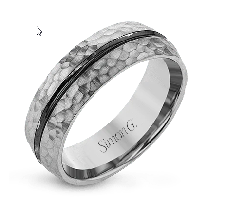 Two-Tone 14 Karat Hammered Gentleman Wedding Band Size 10