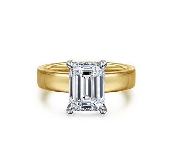 14K White-Yellow Gold Hidden Halo Emerald Cut Diamond Engagement Ring